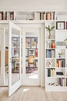 Living Room Designs, Living Room With Bookshelves, Living Room Shelving, Living Room Library Ideas, Living Room Office Combo, Living Room Nordic, Dining Room Storage