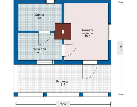 Планировка первого этажа :: Проект деревянного дома 10-60