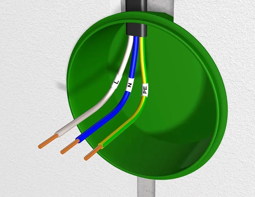 жилы кабеля в распредкоробке для подключения питания на диммер