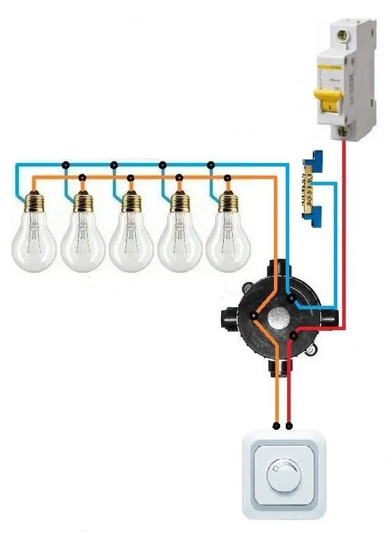 схема подключения простого диммера поворотного или нажимного
