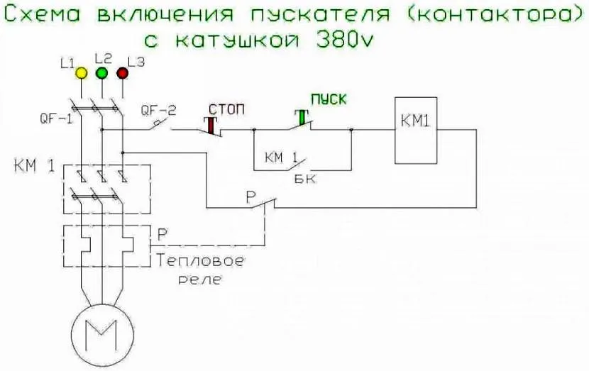 Схема подключения пускателя с катушкой на 380 вольт