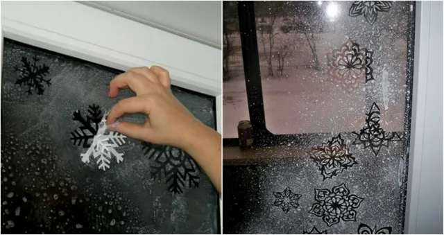 оформление окна на новый год снежинки