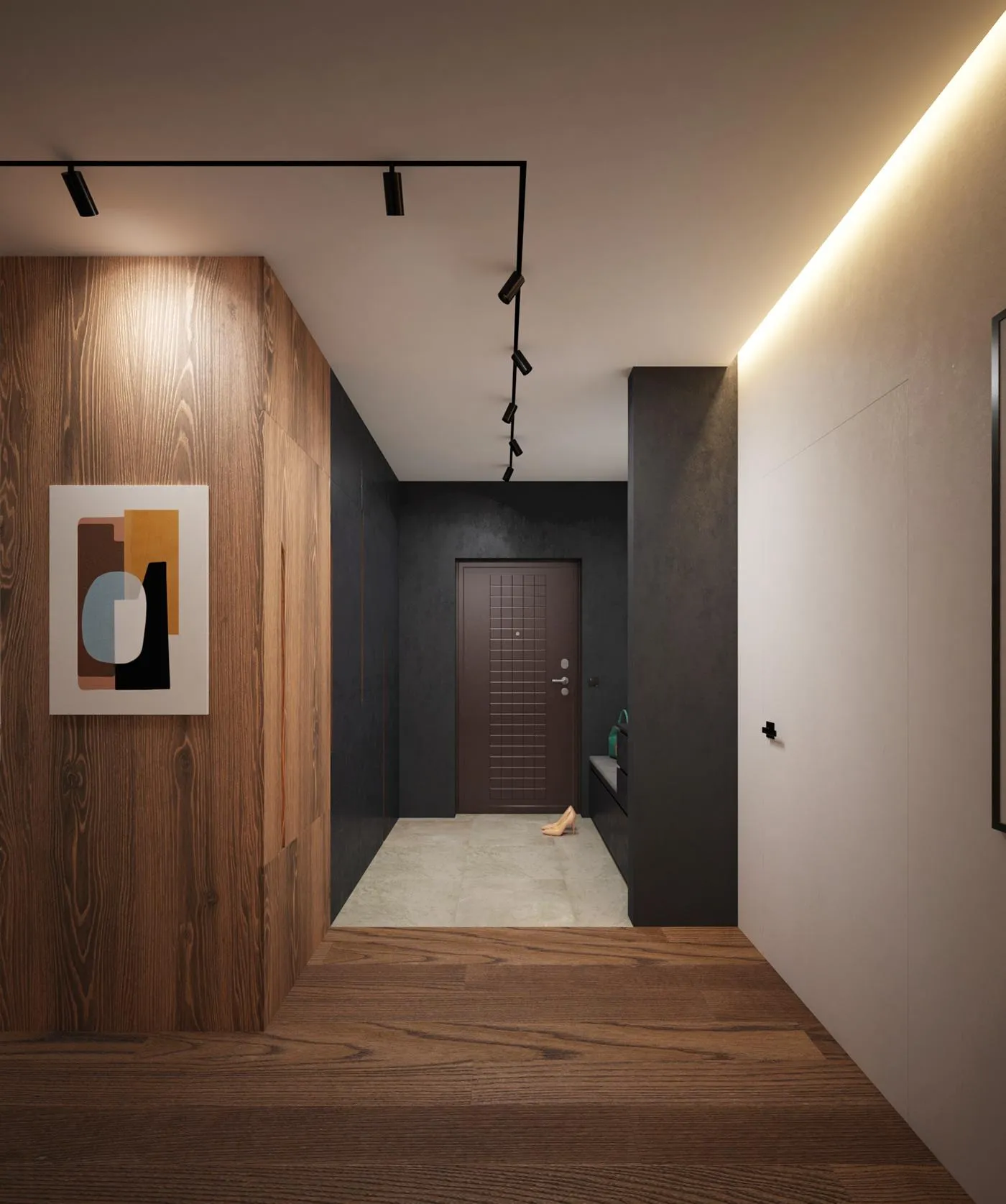 Трековый свет в коридоре современной квартиры