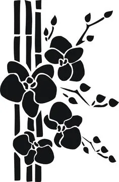 Bambus mit Orchidee Vorlage und Clipart Stencil Patterns, Stencil Painting, Stencil Designs, Fabric Painting, Wall Painting, Silhouette Design, Silhouette Stencil, Flower Silhouette, Diy Tattoo