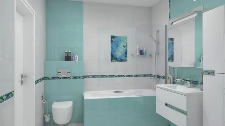 Керамическую плитку можно использовать только в сложных зонах при экономном ремонте ванной, а остальные поверхности покрыть краской