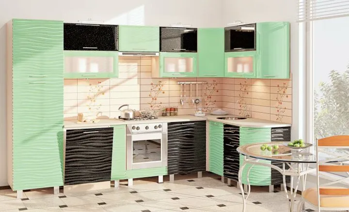 Кухня в стиле хай-тек с двухцветными фасадами