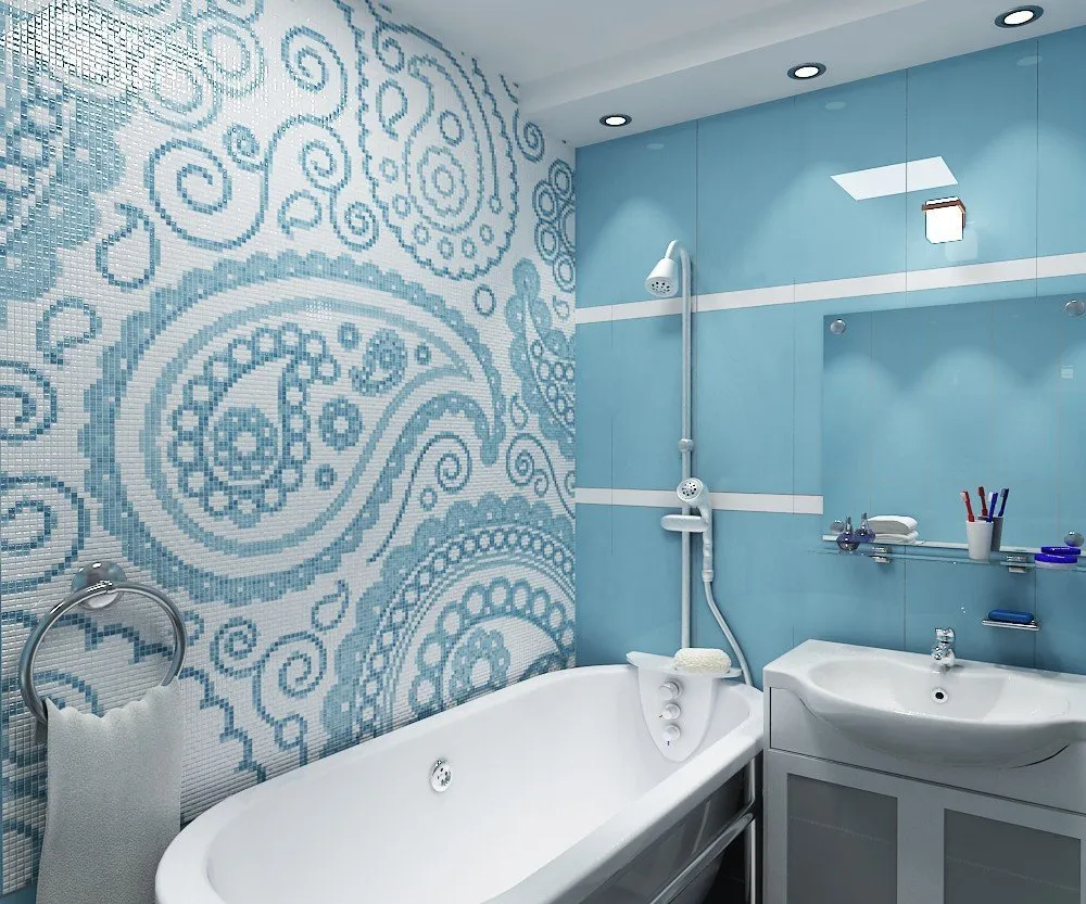 Керамическая мозаика в интерьере маленькой ванной