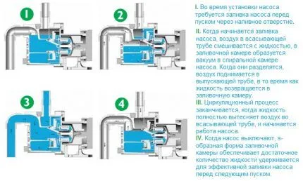 Схема работы самовсасывающего насоса