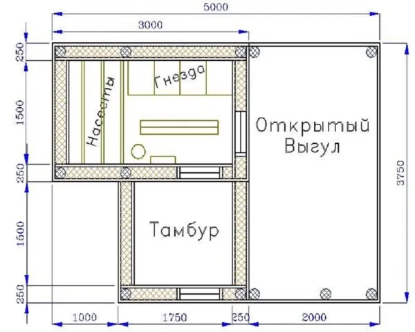 Пример чертежа курятника для самостоятельного строительства