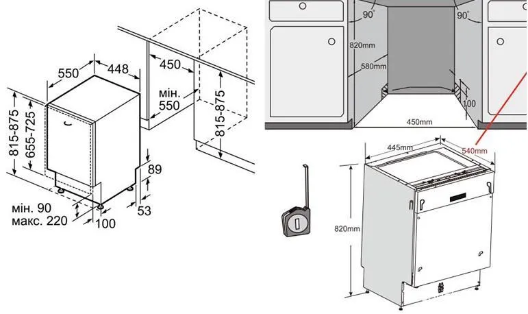 Подбор правильных размеров для монтажа посудомоечной машины в кухонный гарнитур