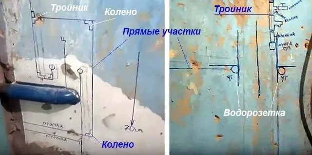 Монтажная схема водопровода на стене