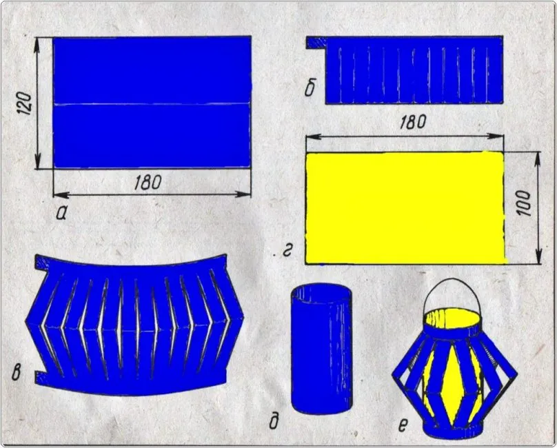 Схема изготовления бумажного фонарика