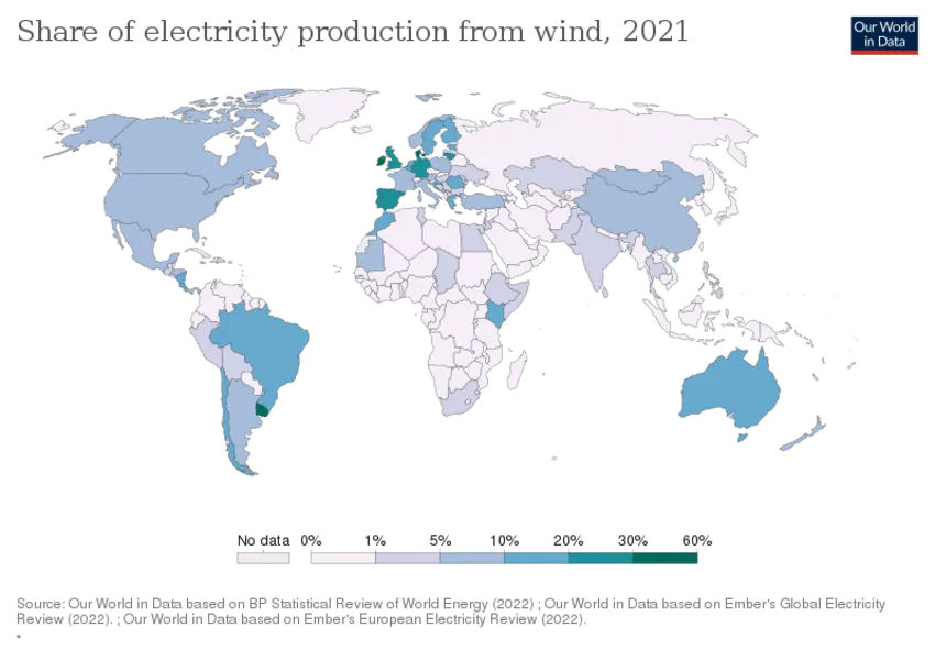 Доля выработки электроэнергии по странам мира в 2021 году