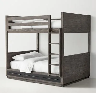 RH TEEN's Colbin Storage Bunk Bed:Recalling the sturdy, utilitarian designs of industrial storage chests, our Colbin bunk pairs sleek steel trim with a simple rectilinear wood frame for a modern edge.SHOP THE ENTIRE COLLECTION ▸