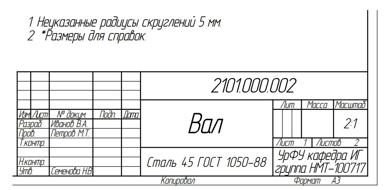 надпись и технические требования на фрагменте чертежа детали