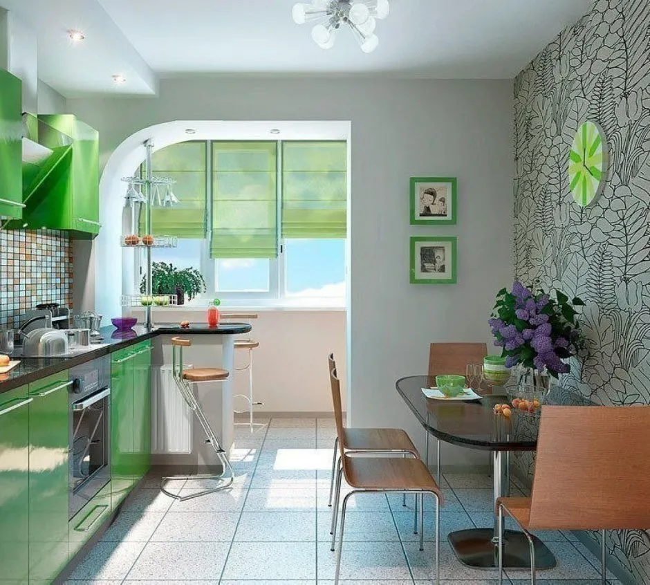 Зеленый потолок на кухне