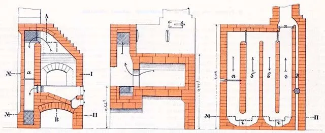 Чертеж печи с отопительным щитком