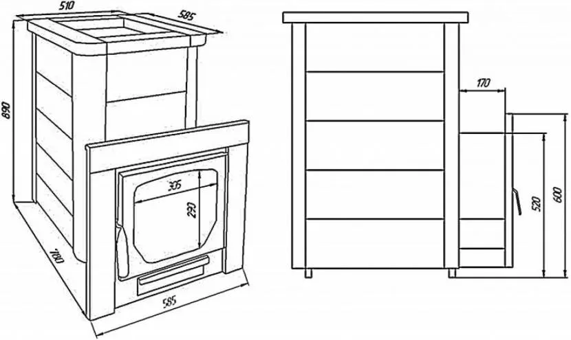 Один из вариантов размеров печи-каменки
