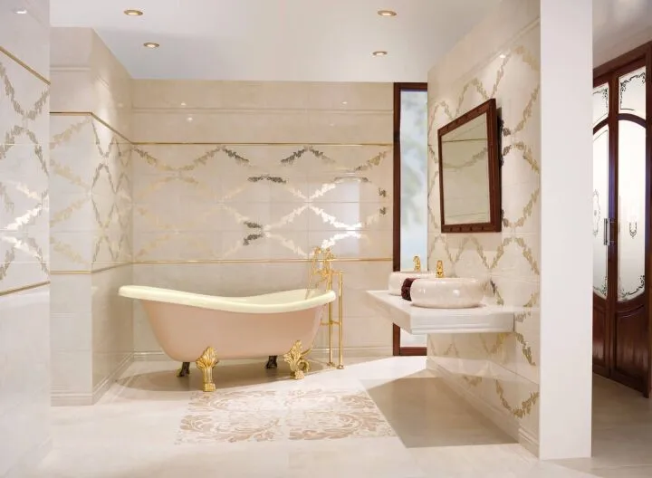 Золотая отделка ванных комнат всегда будет выглядеть красиво и изысканно