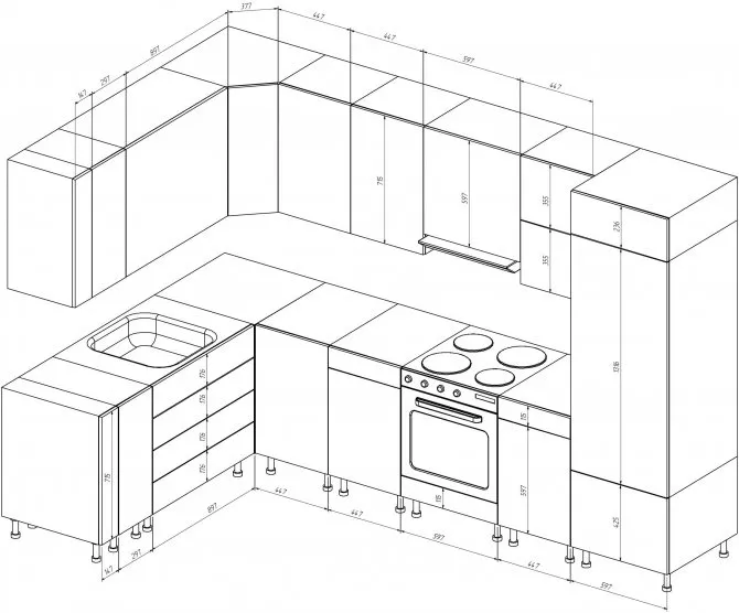 стандартные размеры шкафов для кухни