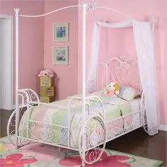 Twin Size Cinderella Inspired Canopy Bed in Antique White Metal Finish Twin Size Metal Bed Frame, Metal Canopy Bed, Metal Beds, Canopies, Baby Girl Bedding, Crib Bedding Sets, Baby Bed, Teenage Girl Bedroom Designs