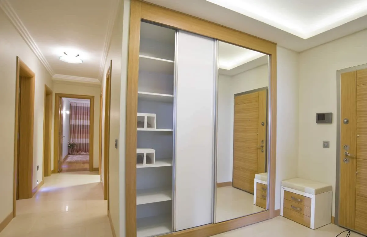 new modern storage capacity of a hall closet or a bedroom wardrobe for storing
