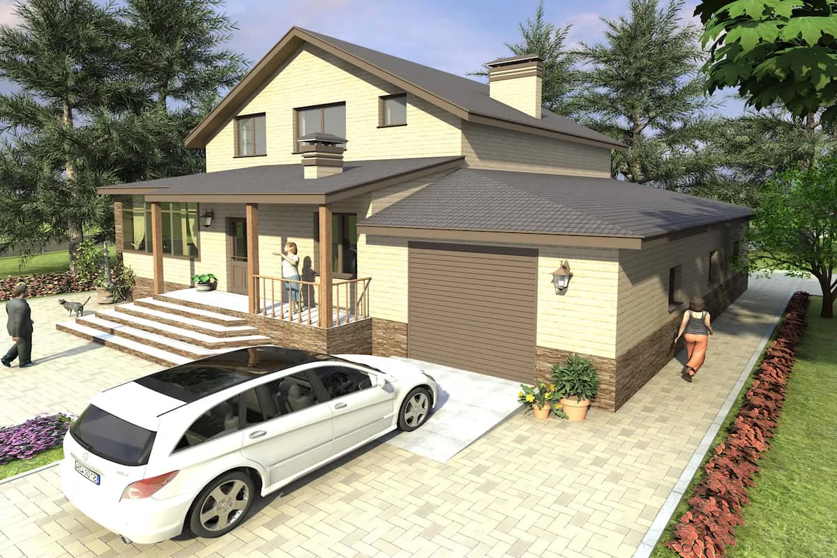 Если вы выбрали проект дома с гаражом под одной крышей, обратите внимание на то, чтобы к гаражу был обустроен удобный подъезд