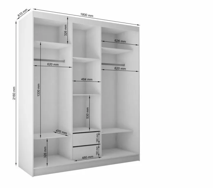 Пример планировки шкафа-купе габаритами 180х230х60 см