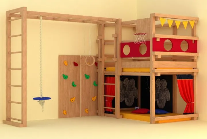 Детская кровать-чердак с игровой зоной для двоих