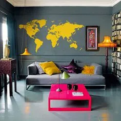 décalque de mur de carte W 230cm par WorldMaps sur Etsy, $128.00 Colourful Living Room, Living Room Color, Living Rooms, Loft Living, Apartment Living, Map Wall Decal, Sticker Mural