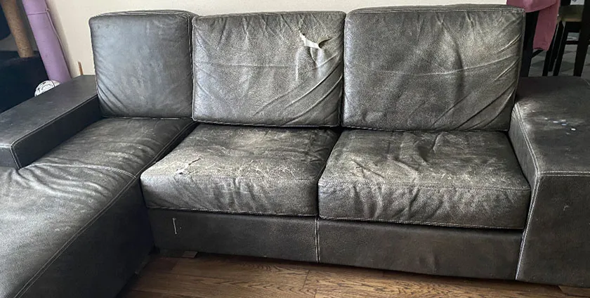 Перетяжка углового дивана в натуральную итальянскую кожу