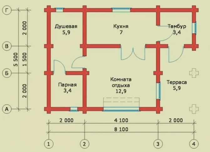 Планировка летней кухни с баней