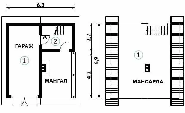 проект гаража с мангалом и мансардой