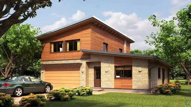 Комбинированная односкатная крыша загородного дома с гаражом