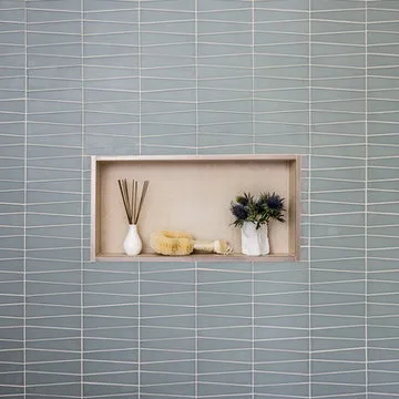 Modern Blue Green Bathroom w/Shower Niche + Glass Tile