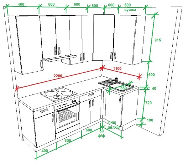 Не знаете, как проектируется кухня своими руками – чертежи + размеры вам в помощь