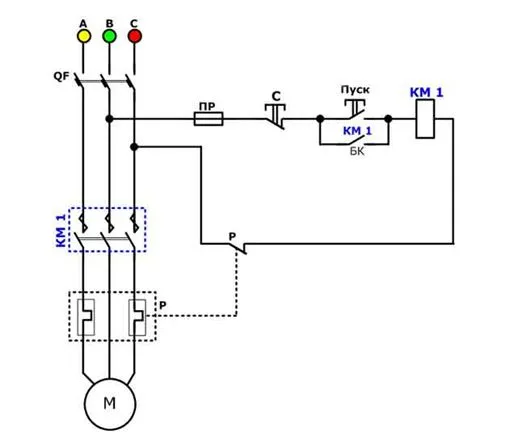 Нереверсивная схема магнитного пускателя