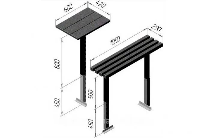 Чертёж столика и скамейки на кладбище