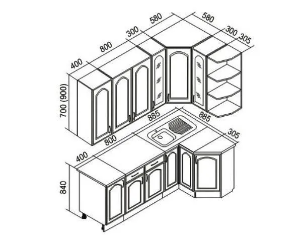 схема угловой кухни с размерами фото