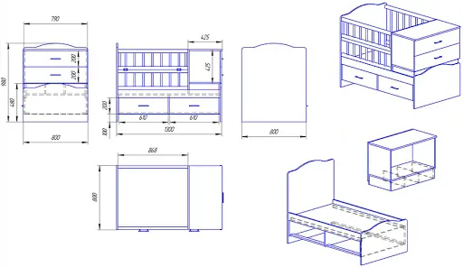 Чертеж детской кровати
