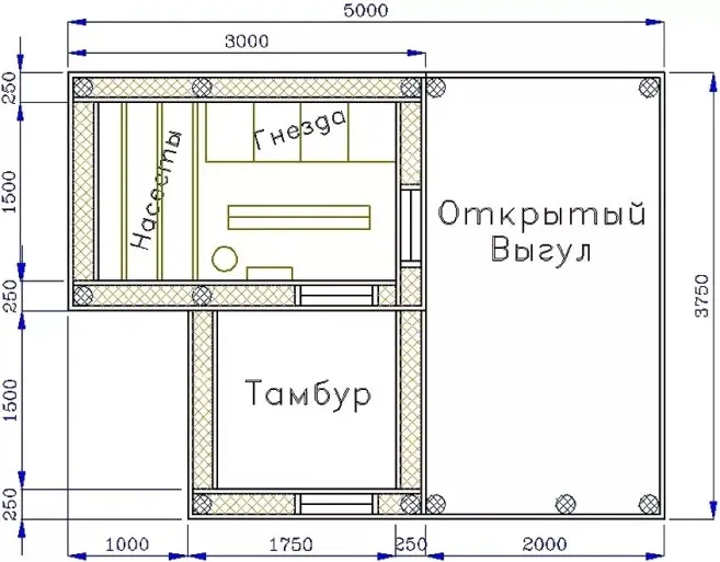 Чертеж курятника на 10 кур с размерами ...