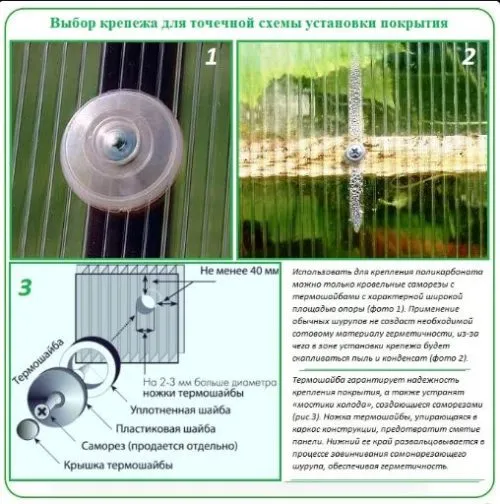 Крепление поликарбоната саморезами