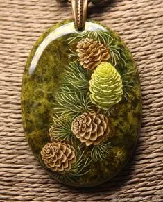 Resin Necklace, Wooden Jewelry, Polymer Clay Jewelry, Porcelain Painting, Stone Painting, Painting On Wood, Hand Painted Pendant