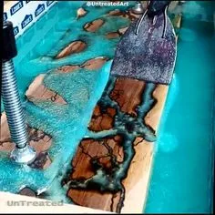 Estuary board start to finish, teal epoxy on walnut with fractal rivers ⚡ Follow us for more daily inspiration. Create by UnTreated Art. Woodworking Projects Diy, Diy Wood Projects, Furniture Projects, Wood Crafts, Woodworking Chisels, Woodworking Machinery, Furniture Market, Furniture Companies, Woodworking Shop