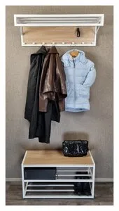 Loft комплект для <b>прихожей</b> из металла и ЛДСП, обувница , <b>вешалка</b> <b>настенная</b> <b>с</b> крючками, ключницей, штангой и полкой "Ватсон", ширина 85см. Белая.