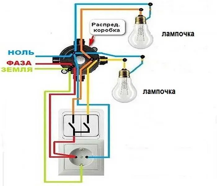 Подключение двухклавишного выключателя ... Подключение двухклавишного выключателя ...