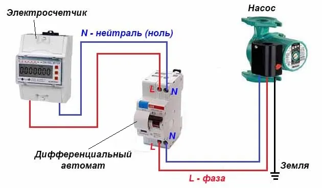 Схема подключения насоса к сети