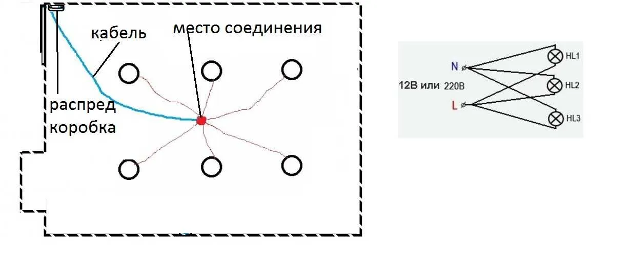 Параллельное подключение - кабелем к каждому светильнику
