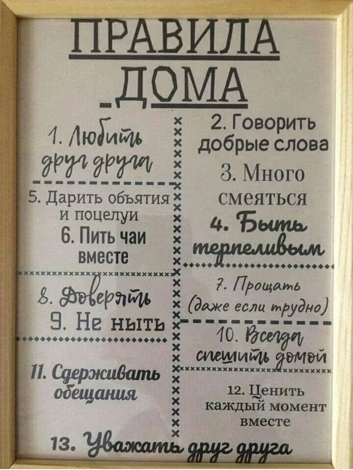 правила дома в рамке