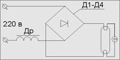 Схема подсоединения через диодный мост